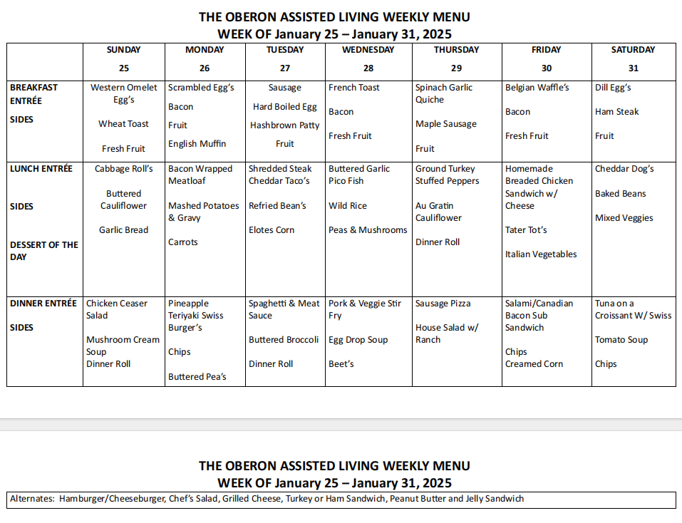 Week 3 Regular Menu