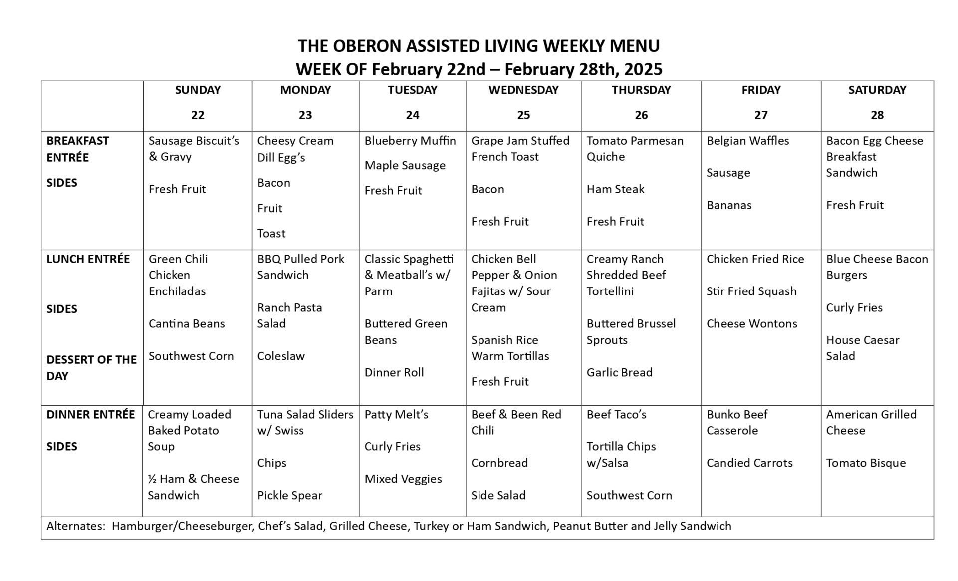 Week 3 Regular Menu